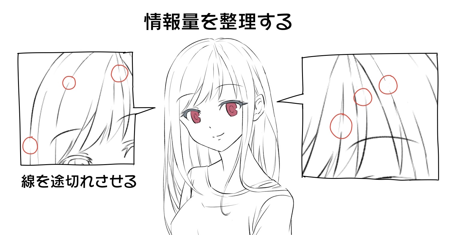 髪の線画をキレイに描くためのコツ ラフと清書後の印象ギャップの理由も解説 あんりみてっどりーむ